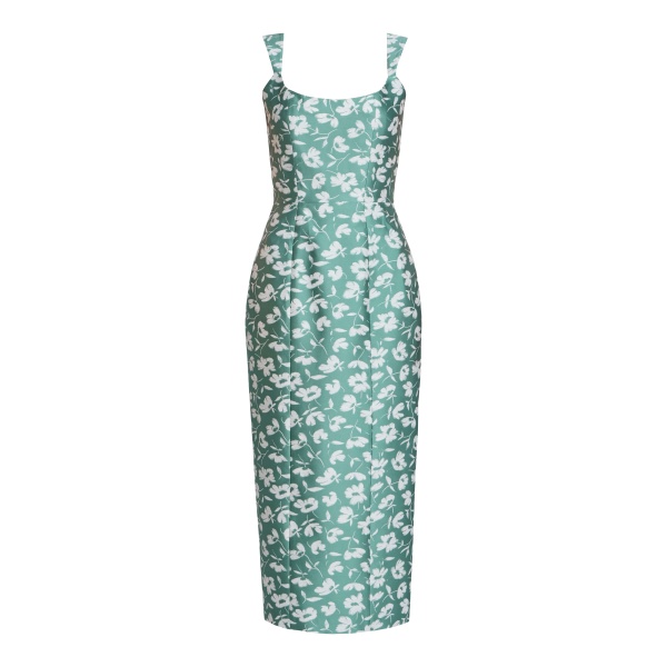 Markarian Numa Green And White Floral Brocade Corset Midi Dress - Dresses - New York Luxury Occasion Wear at Luxury Shoes 