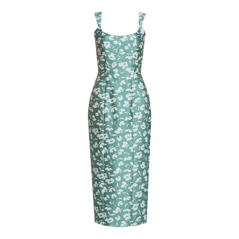 Markarian Numa Green And White Floral Brocade Corset Midi Dress - Dresses - New York Luxury Occasion Wear at Luxury Shoes 