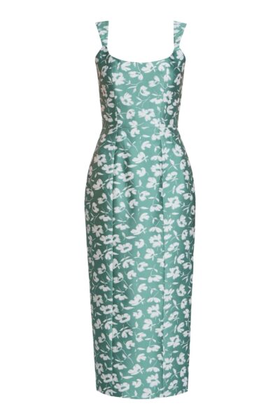 Markarian Numa Green And White Floral Brocade Corset Midi Dress - Dresses - New York Luxury Occasion Wear at Luxury Shoes 