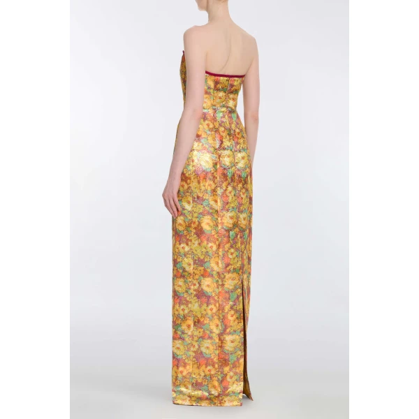 Markarian Odessa Golden Metallic Floral Column Gown - Dresses - New York Luxury Occasion Wear at Luxury Shoes 
