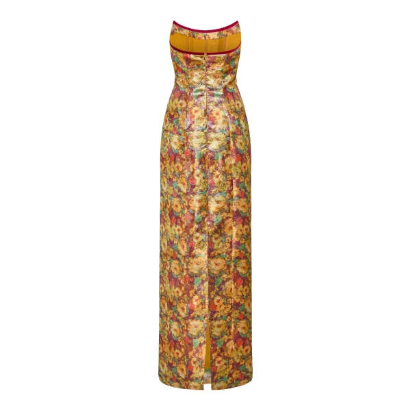 Markarian Odessa Golden Metallic Floral Column Gown - Dresses - New York Luxury Occasion Wear at Luxury Shoes 