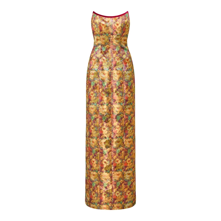 Markarian Odessa Golden Metallic Floral Column Gown - Dresses - New York Luxury Occasion Wear at Luxury Shoes 