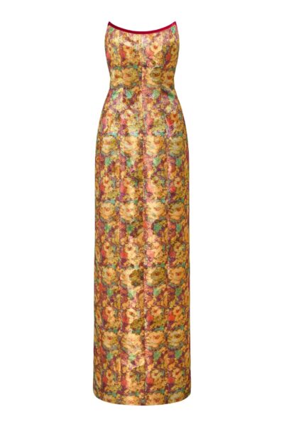 Markarian Odessa Golden Metallic Floral Column Gown - Dresses - New York Luxury Occasion Wear at Luxury Shoes 