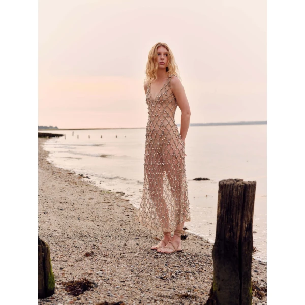 Markarian Odette Beaded Seashell Mesh Sleeveless Midi Dress - Dresses - New York Luxury Occasion Wear at Luxury Shoes 