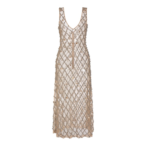Markarian Odette Beaded Seashell Mesh Sleeveless Midi Dress - Dresses - New York Luxury Occasion Wear at Luxury Shoes 
