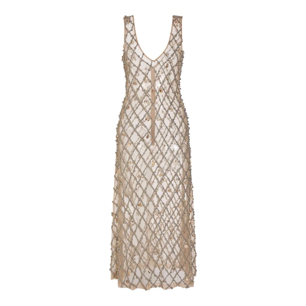 Markarian Odette Beaded Seashell Mesh Sleeveless Midi Dress - Dresses - New York Luxury Occasion Wear at Luxury Shoes 