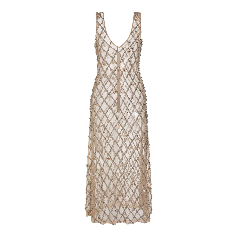 Markarian Odette Beaded Seashell Mesh Sleeveless Midi Dress - Dresses - New York Luxury Occasion Wear at Luxury Shoes 