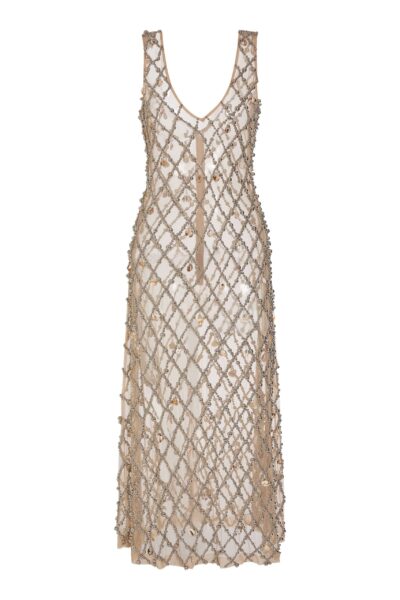 Markarian Odette Beaded Seashell Mesh Sleeveless Midi Dress - Dresses - New York Luxury Occasion Wear at Luxury Shoes 