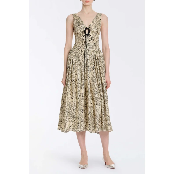 Markarian Penelope Black Floral Printed Twill Keyhole Midi Dress - Dresses - New York Luxury Occasion Wear at Luxury Shoes 