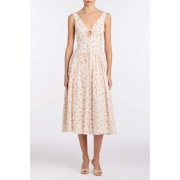 Markarian Penelope Blush Bouquet Cotton Eyelet Keyhole Midi Dress - Dresses - New York Luxury Occasion Wear at Luxury Shoes 