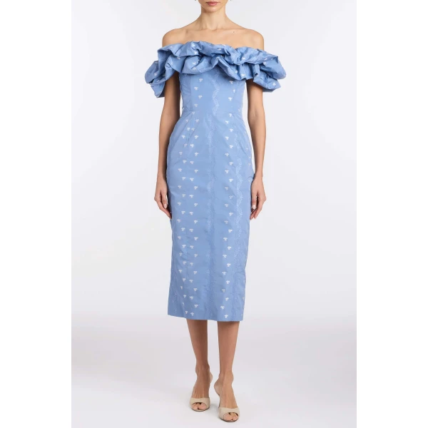 Markarian Pollyanna Wedgewood Floral Taffeta Midi Dress - Dresses - New York Luxury Occasion Wear at Luxury Shoes 