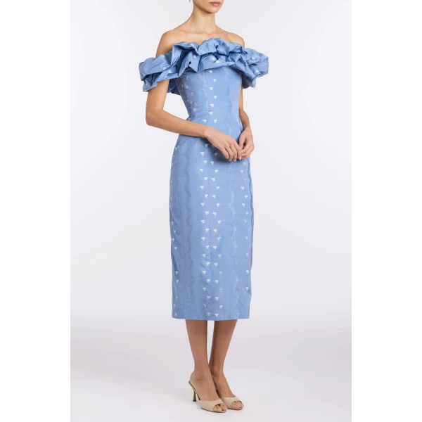 Markarian Pollyanna Wedgewood Floral Taffeta Midi Dress - Dresses - New York Luxury Occasion Wear at Luxury Shoes 