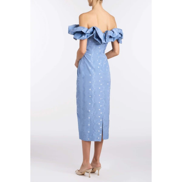 Markarian Pollyanna Wedgewood Floral Taffeta Midi Dress - Dresses - New York Luxury Occasion Wear at Luxury Shoes 