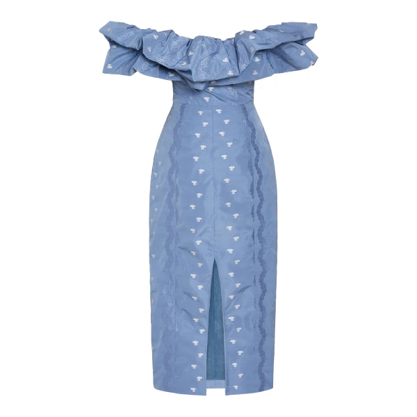 Markarian Pollyanna Wedgewood Floral Taffeta Midi Dress - Dresses - New York Luxury Occasion Wear at Luxury Shoes 