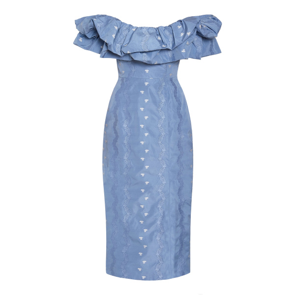 Markarian Pollyanna Wedgewood Floral Taffeta Midi Dress - Dresses - New York Luxury Occasion Wear at Luxury Shoes 