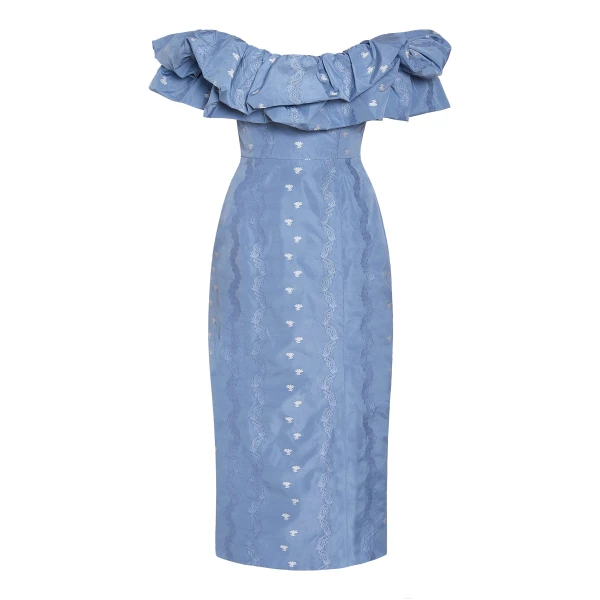 Markarian Pollyanna Wedgewood Floral Taffeta Midi Dress - Dresses - New York Luxury Occasion Wear at Luxury Shoes 