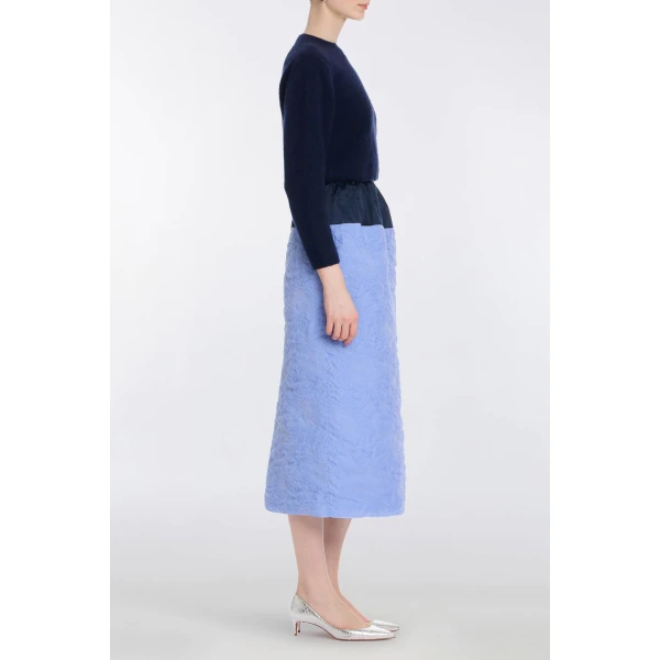 Markarian Ria Powder Blue Floral Cloque Midi Skirt - Skirts - New York Luxury Occasion Wear at Luxury Shoes 