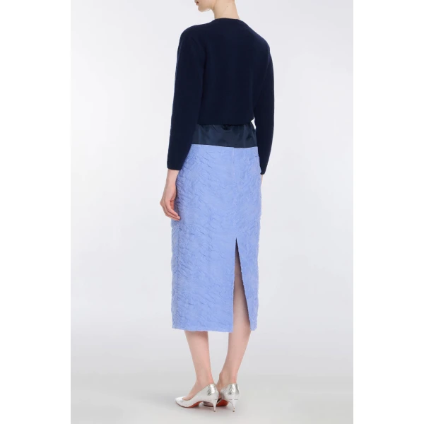 Markarian Ria Powder Blue Floral Cloque Midi Skirt - Skirts - New York Luxury Occasion Wear at Luxury Shoes 