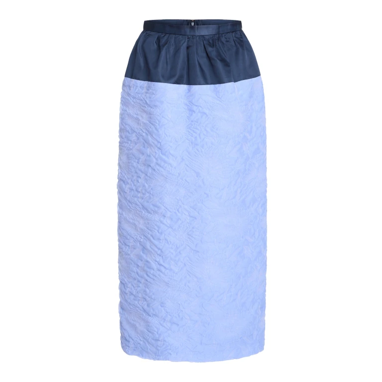 Markarian Ria Powder Blue Floral Cloque Midi Skirt - Skirts - New York Luxury Occasion Wear at Luxury Shoes 