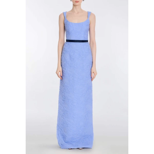 Markarian Robin Powder Blue Floral Cloque Gown - Dresses - New York Luxury Occasion Wear at Luxury Shoes 