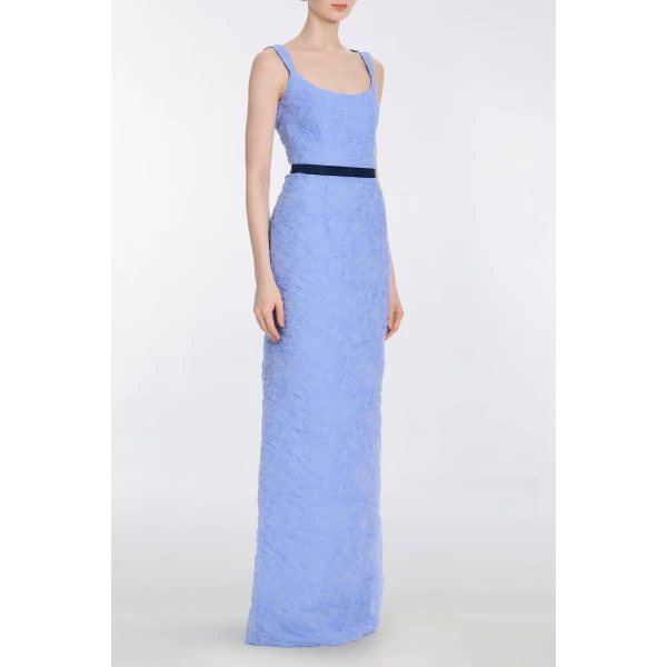 Markarian Robin Powder Blue Floral Cloque Gown - Dresses - New York Luxury Occasion Wear at Luxury Shoes 