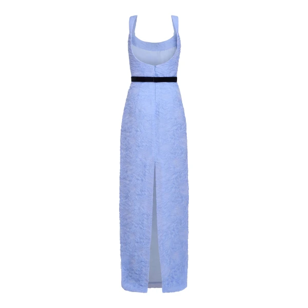 Markarian Robin Powder Blue Floral Cloque Gown - Dresses - New York Luxury Occasion Wear at Luxury Shoes 