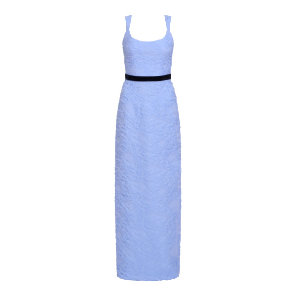 Markarian Robin Powder Blue Floral Cloque Gown - Dresses - New York Luxury Occasion Wear at Luxury Shoes 
