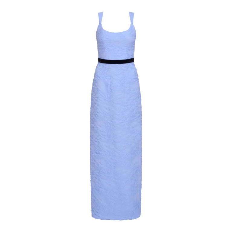 Markarian Robin Powder Blue Floral Cloque Gown - Dresses - New York Luxury Occasion Wear at Luxury Shoes 