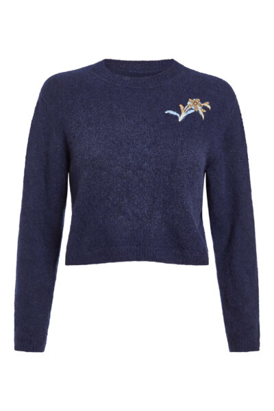 Markarian Romy Navy Floral Patch Cashmere Sweater - Knitwear - New York Luxury Occasion Wear at Luxury Shoes 