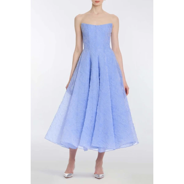 Markarian Rousseau Powder Blue Floral Cloque Midi Dress - Dresses - New York Luxury Occasion Wear at Luxury Shoes 