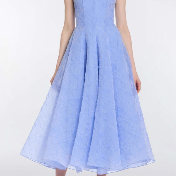 Markarian Rousseau Powder Blue Floral Cloque Midi Dress, view 2