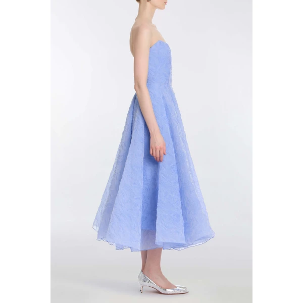 Markarian Rousseau Powder Blue Floral Cloque Midi Dress - Dresses - New York Luxury Occasion Wear at Luxury Shoes 