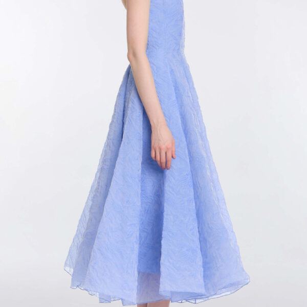 Markarian Rousseau Powder Blue Floral Cloque Midi Dress, view 3