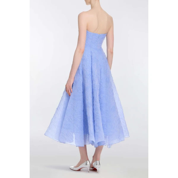 Markarian Rousseau Powder Blue Floral Cloque Midi Dress - Dresses - New York Luxury Occasion Wear at Luxury Shoes 