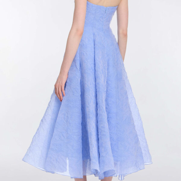 Markarian Rousseau Powder Blue Floral Cloque Midi Dress, view 4