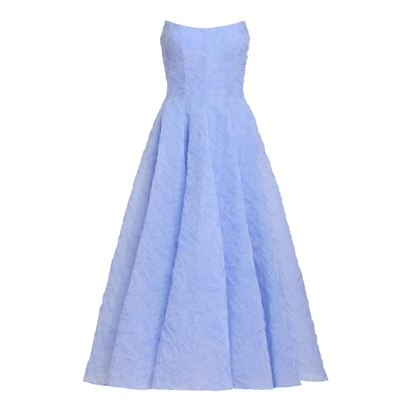 Markarian Rousseau Powder Blue Floral Cloque Midi Dress - Dresses - New York Luxury Occasion Wear at Luxury Shoes 