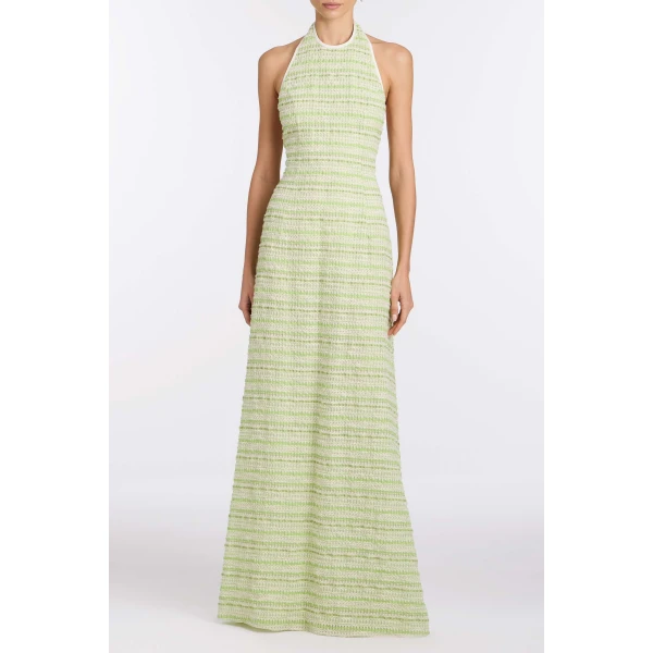 Markarian Sahara Lime Textured Stripe Halter Gown - Dresses - New York Luxury Occasion Wear at Luxury Shoes 