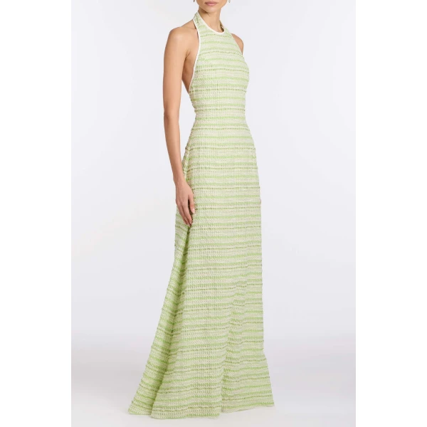 Markarian Sahara Lime Textured Stripe Halter Gown - Dresses - New York Luxury Occasion Wear at Luxury Shoes 