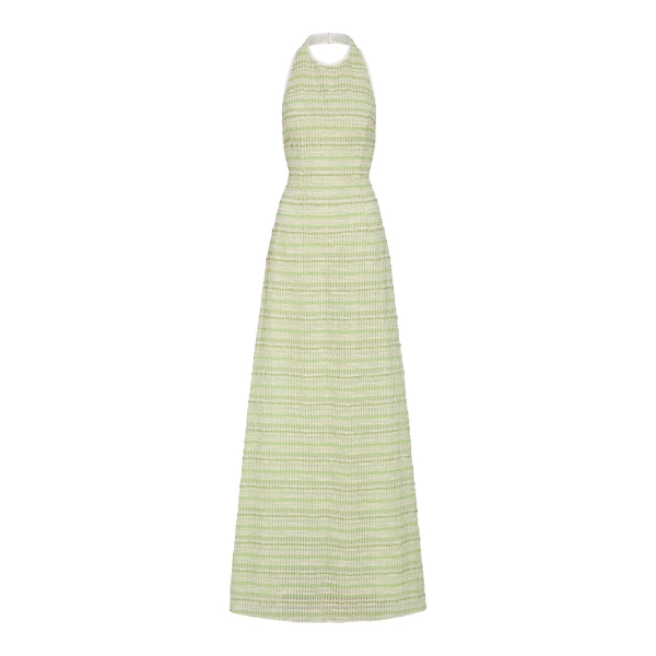 Markarian Sahara Lime Textured Stripe Halter Gown - Dresses - New York Luxury Occasion Wear at Luxury Shoes 