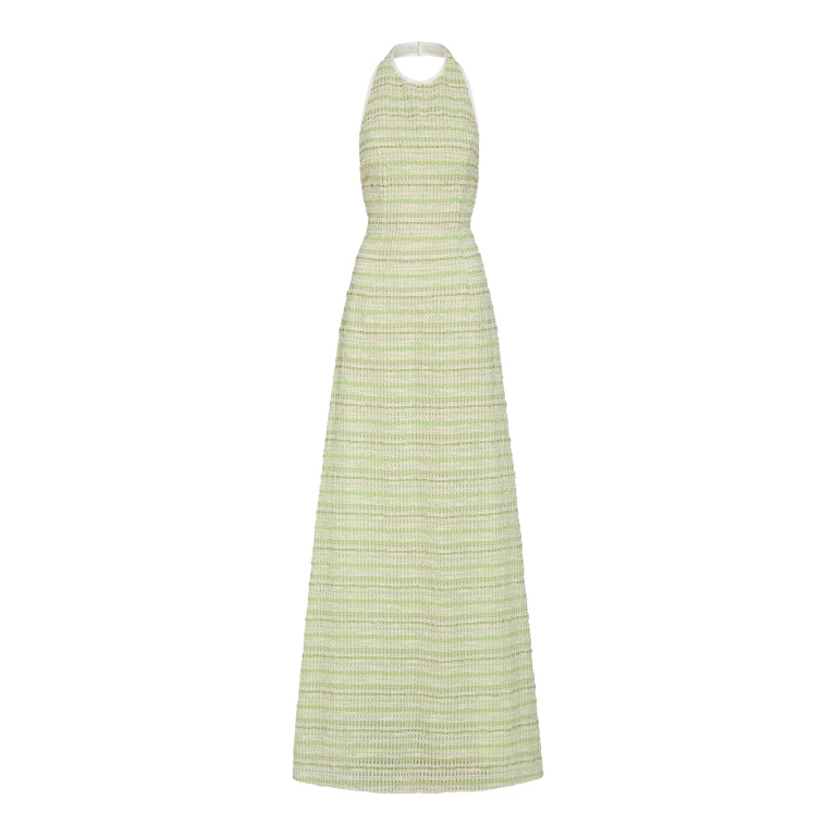 Markarian Sahara Lime Textured Stripe Halter Gown - Dresses - New York Luxury Occasion Wear at Luxury Shoes 