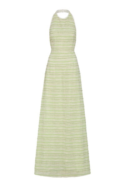 Markarian Sahara Lime Textured Stripe Halter Gown - Dresses - New York Luxury Occasion Wear at Luxury Shoes 