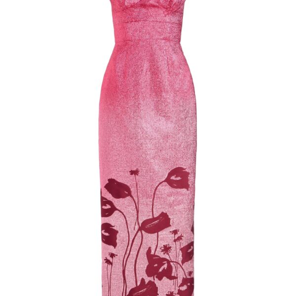 Markarian Solange Metallic Pink Floral Ombre Gown