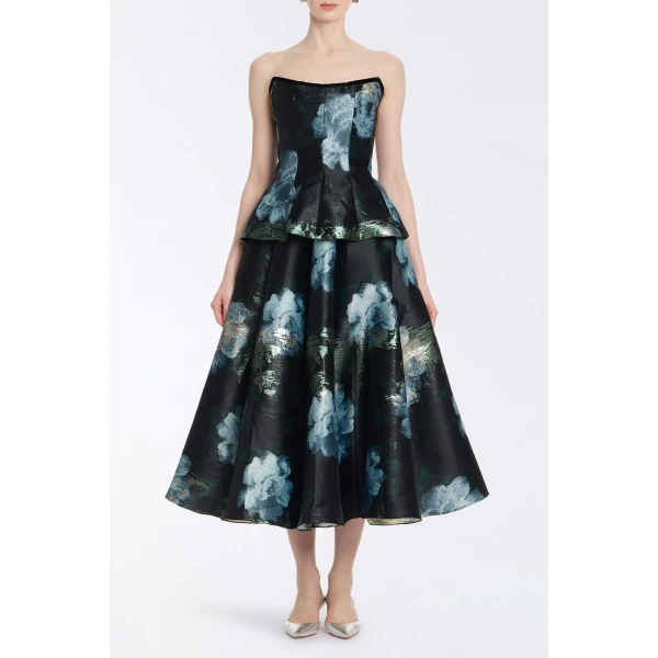 Markarian Soleil Metallic Watercolor Floral Brocade Midi Skirt - Skirts - New York Luxury Occasion Wear at Luxury Shoes 