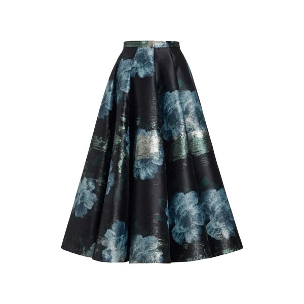 Markarian Soleil Metallic Watercolor Floral Brocade Midi Skirt - Skirts - New York Luxury Occasion Wear at Luxury Shoes 