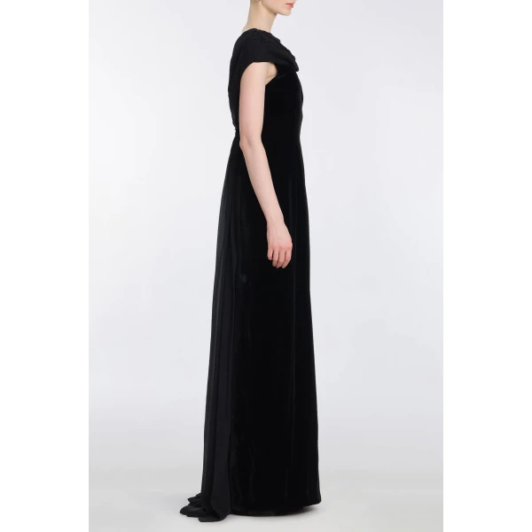 Markarian Vesper Black Velvet Gown With Shawl And Train - Dresses - New York Luxury Occasion Wear at Luxury Shoes 