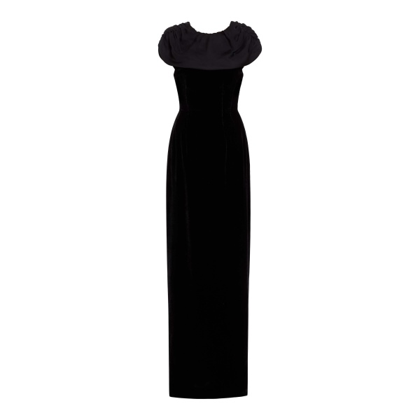 Markarian Vesper Black Velvet Gown With Shawl And Train - Dresses - New York Luxury Occasion Wear at Luxury Shoes 