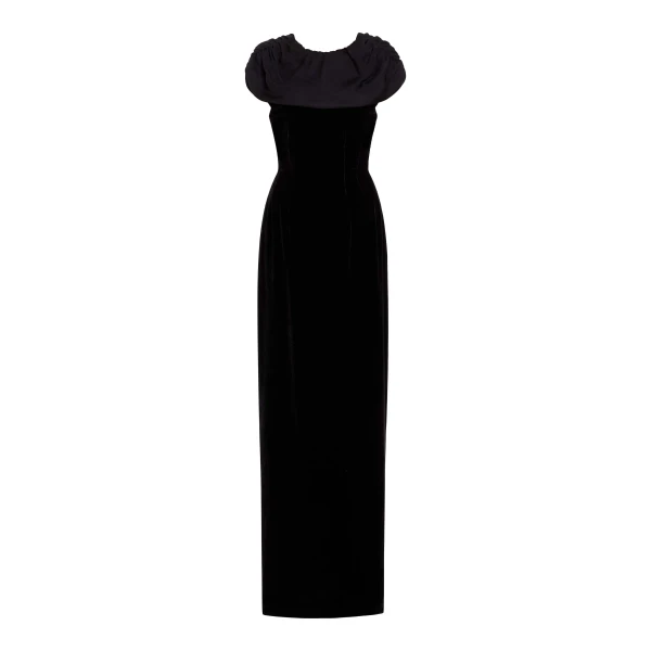 Markarian Vesper Black Velvet Gown With Shawl And Train - Dresses - New York Luxury Occasion Wear at Luxury Shoes 
