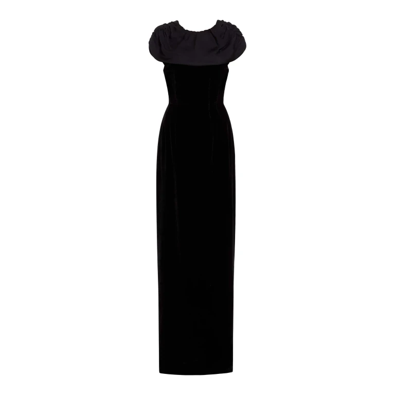 Markarian Vesper Black Velvet Gown With Shawl And Train - Dresses - New York Luxury Occasion Wear at Luxury Shoes 