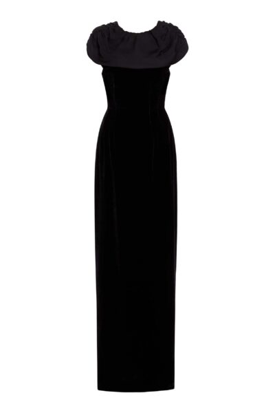 Markarian Vesper Black Velvet Gown With Shawl And Train - Dresses - New York Luxury Occasion Wear at Luxury Shoes 