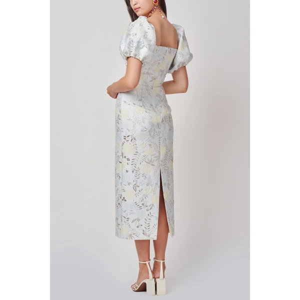 Markarian Yvette Ivory Metallic Brocade Puff Sleeve Dress - Dresses - New York Luxury Occasion Wear at Luxury Shoes 